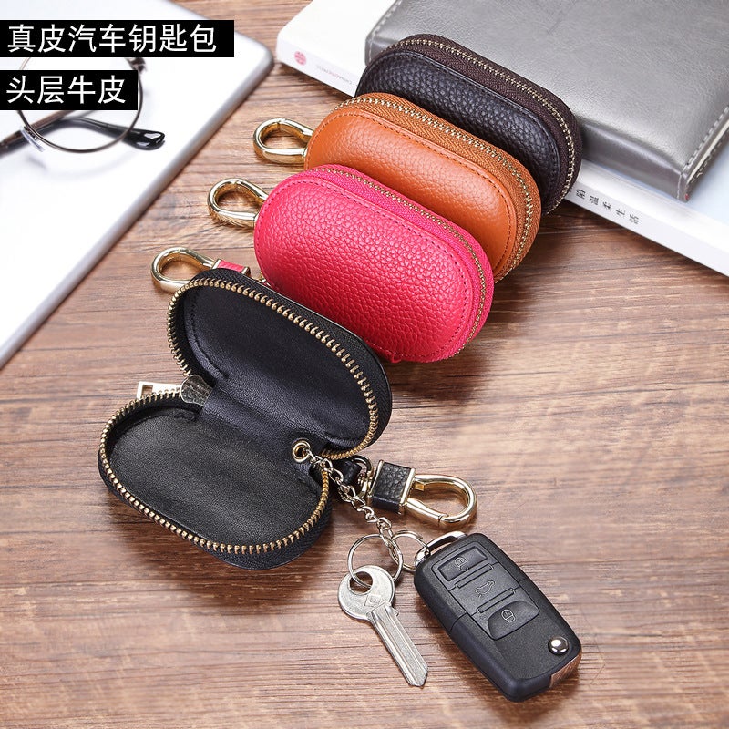 First-Layer Cowhide Universal Zipper Car Key Case 2024 Key Cover Manufacturer Storage With Stitching - Image 2