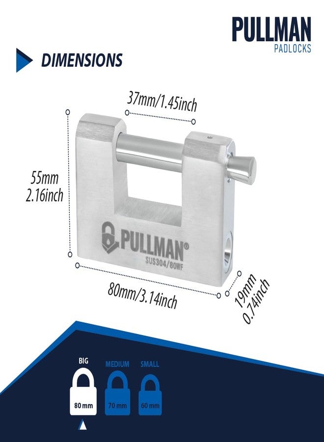 بولمان أقفال متينة متشابهة المفاتيح مزودة بأربعة مفاتيح - أقفال عالية الأمان للمرآب والمستودعات والحاويات (عبوة من قطعتين) (80 مم) - Image 4