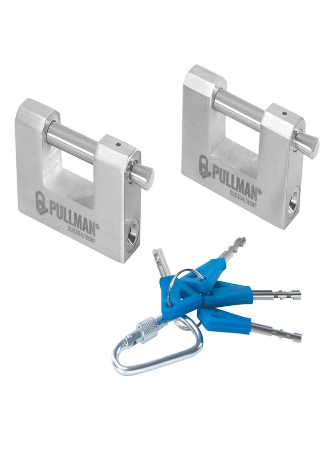 بولمان أقفال متينة متشابهة المفاتيح مزودة بأربعة مفاتيح - أقفال عالية الأمان للمرآب والمستودعات والحاويات (عبوة من قطعتين) (80 مم) - Image 1
