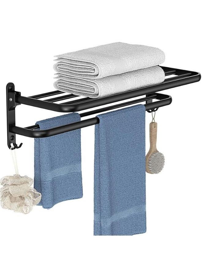 HOOKOR No Drilling Towel Rack Foldable Towel Shelf Towel Bar Towel Holder for Bathroom Wall, Matte Black Towel Holder Bathroom Accessories, Bathroom Towel Rack Wall Mounted Stainless Steel 16 Inch  - Image 1