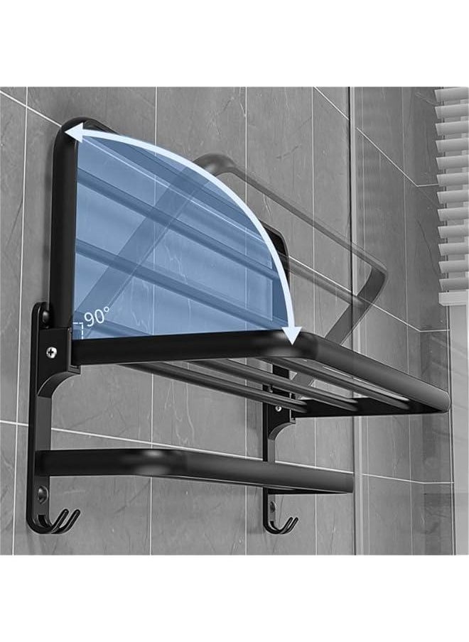 HOOKOR No Drilling Towel Rack Foldable Towel Shelf Towel Bar Towel Holder for Bathroom Wall, Matte Black Towel Holder Bathroom Accessories, Bathroom Towel Rack Wall Mounted Stainless Steel 16 Inch  - Image 3