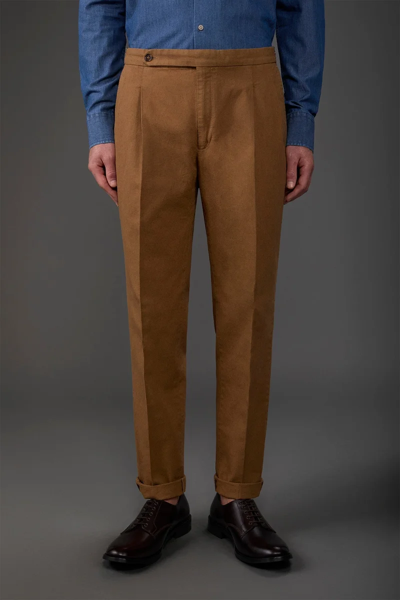 Doppelganger Beige Men's trousers with double pleats and side buckles - Beige for Men | Best Price UAE