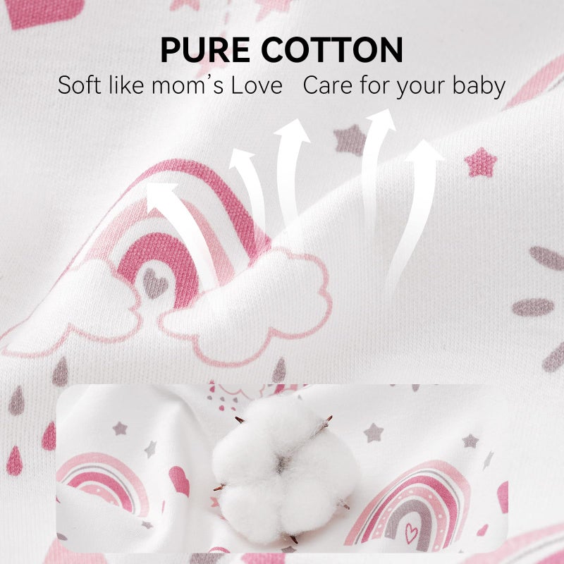 FIEMOL Baby Sleep Sack 0-6 Months, Long Sleeve Baby Wearable Blanket 0.5 Tog with Mittens, 2-Way Zipper Newborn Cotton Sleeping Sack for Boy and Girl Pink Rainbow 2 Pack (Small) - Image 5
