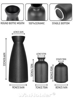 WinHolder Set of 3 Black Ceramic vase Small Flower vases for Decor,Modern Home Decor, Vases for Decor,Pampas Grass Vase,Dried Flowers Vases,Living Room,Table Shelf, Centerpieces Decoration  - Image 3