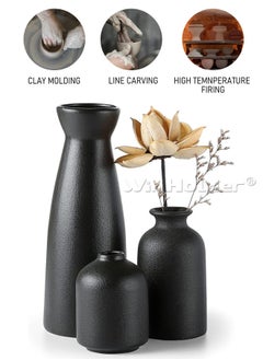 WinHolder Set of 3 Black Ceramic vase Small Flower vases for Decor,Modern Home Decor, Vases for Decor,Pampas Grass Vase,Dried Flowers Vases,Living Room,Table Shelf, Centerpieces Decoration  - Image 4
