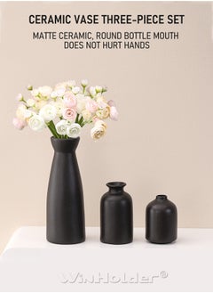 WinHolder Set of 3 Black Ceramic vase Small Flower vases for Decor,Modern Home Decor, Vases for Decor,Pampas Grass Vase,Dried Flowers Vases,Living Room,Table Shelf, Centerpieces Decoration  - Image 5