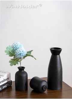 WinHolder Set of 3 Black Ceramic vase Small Flower vases for Decor,Modern Home Decor, Vases for Decor,Pampas Grass Vase,Dried Flowers Vases,Living Room,Table Shelf, Centerpieces Decoration  - Image 1