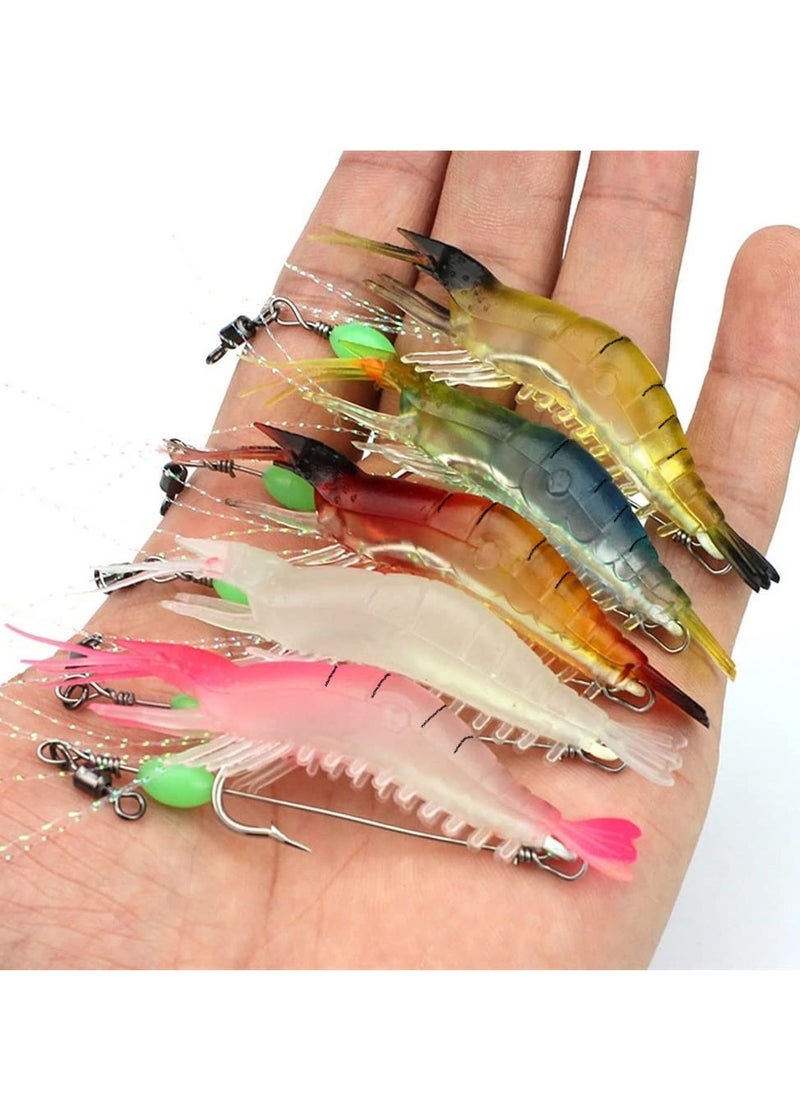 Cuken 5-Piece Fishing Lures Soft Luminous Shrimp Lures Set, Shrimp Bait Set with Sharp Hooks, Fishing Tackle for Freshwater and Saltwater Bass Trout Catfish  - Image 2