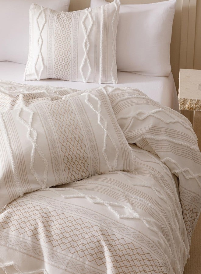 KAREVER Ivory Boho Comforter Set Queen Mixed Textures Jacquard Bedding Set Durable Chic and Stylish Bedroom Set - Image 4