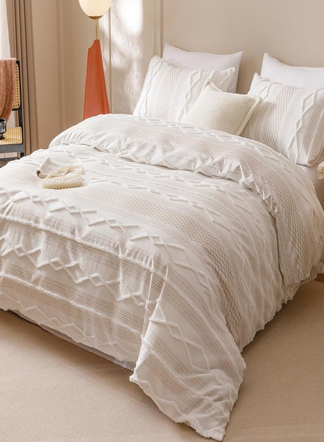 KAREVER Ivory Boho Comforter Set Queen Mixed Textures Jacquard Bedding Set Durable Chic and Stylish Bedroom Set - Image 3