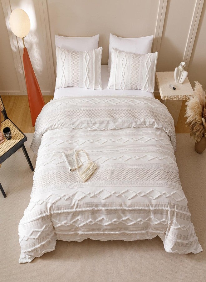 KAREVER Ivory Boho Comforter Set Queen Mixed Textures Jacquard Bedding Set Durable Chic and Stylish Bedroom Set - Image 5