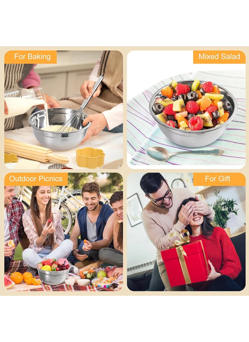 Sharpdo Mixing Bowls with Airtight Lids Set, 15 PCS Stainless Steel Khaki Bowls with Grater Attachments, Non-Slip Bottoms & Kitchen Gadgets Set, Size 18/20/22/24/26/28CM Silver Great for Mixing & Serving