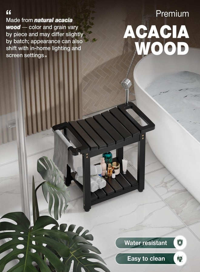 BLUEWEST Shower Bench with Seat and Storage Shelf, Natural Wood Shower Benches for Use Inside Shower, Waterproof Bathroom Spa Bench for Shaving Legs with Handle - Image 2