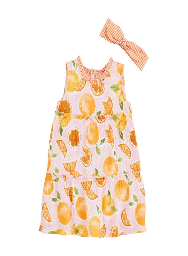 Mud Pie Baby Girl Orange Print Sun Dress; 5T - Image 1