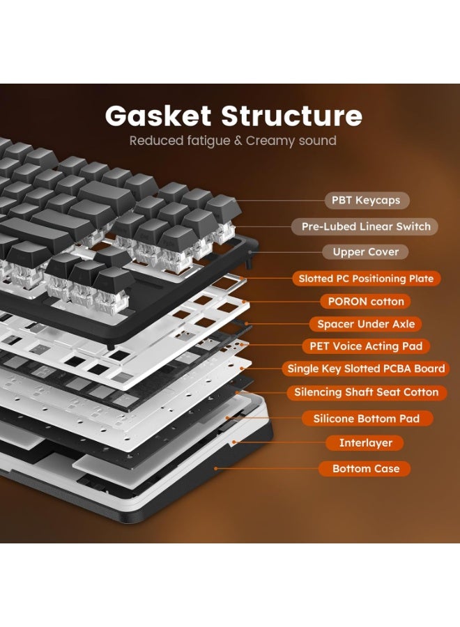 REDRAGON K734 Wireless Mechanical Keyboard,3-Modes Bluetooth Gasket Hot Swappable TKL RGB Custom Keyboard,Pre-lubed Switches,Side Printed PBT Gradient Keycaps, South-Facing LEDs Socket - Image 3