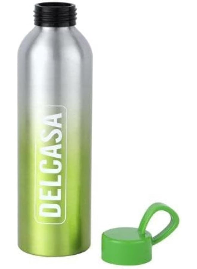 DELCASA Delcasa Aluminium Water Bottle, 650 ml Capacity, Silver/Green - Image 1