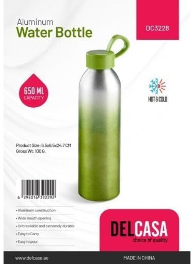 DELCASA Delcasa Aluminium Water Bottle, 650 ml Capacity, Silver/Green - Image 3