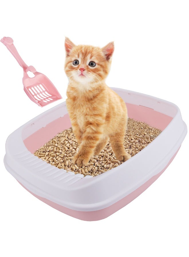 Cat Litter Tray Box Litter Box with High Side Anti-Splashing Cats Litters Pan Kitten Toilet with Litter Sifting Scoop with Scoop Kitten Detachable Rim Easy Cleaning White - Image 1