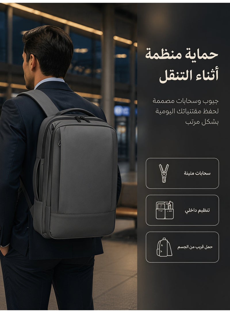 Miya Business Travel Laptop Backpack Anti-Theft Durable Computer Bag With USB Charging Port Waterproof College School Backpack For Men & Women Fits 17 Inch Notebook Grey - Image 2