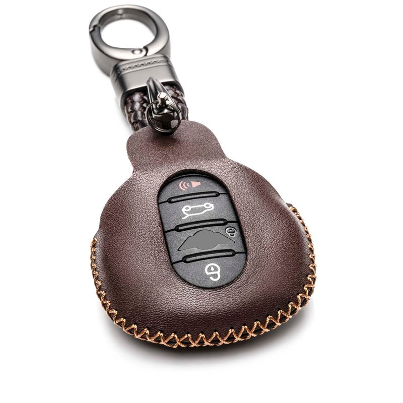 Vitodeco Genuine Leather Smart Key Fob Case Cover Compatible with Mini Cooper Clubman Hardtop Convertible Countryman 20142024 3 or 4 Buttons Brown