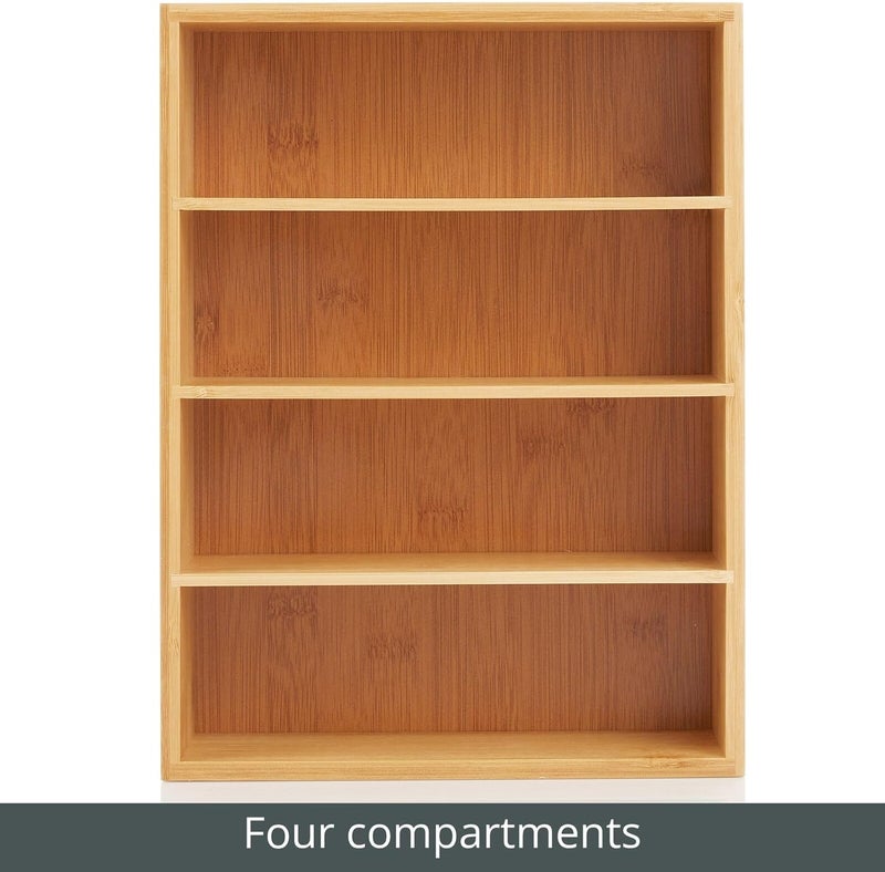 mDesign Bamboo Wood Food Storage Organizer Box, 4 Section, Divided Compartment Bin; Container for Kitchen, Pantry; Holder for Spices, Snacks, Tea, Coffee Cup - Echo Collection - 2 Pack - Natural - Image 5