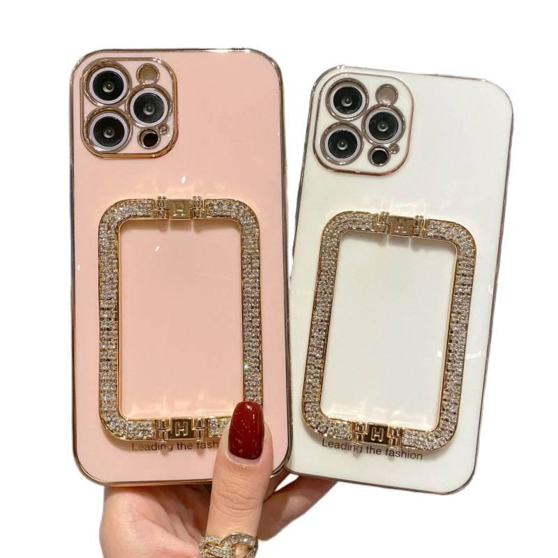 غطاء واقي بTPU لـ iPhone 14 / 14 Plus / 14 Pro / 14 Pro Max مع حماية من السقوط وحامل قائم مع مقاوم للصدمات مع مطلي بالكهرباء مع مشبك ماسي باللون Light Cyan بوظيفة حامل من مادة TPU - Image 5
