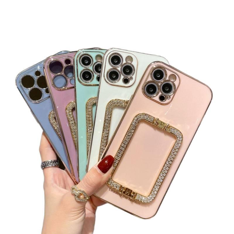 غطاء واقي بTPU لـ iPhone 14 / 14 Plus / 14 Pro / 14 Pro Max مع حماية من السقوط وحامل قائم مع مقاوم للصدمات مع مطلي بالكهرباء مع مشبك ماسي باللون Light Cyan بوظيفة حامل من مادة TPU - Image 2