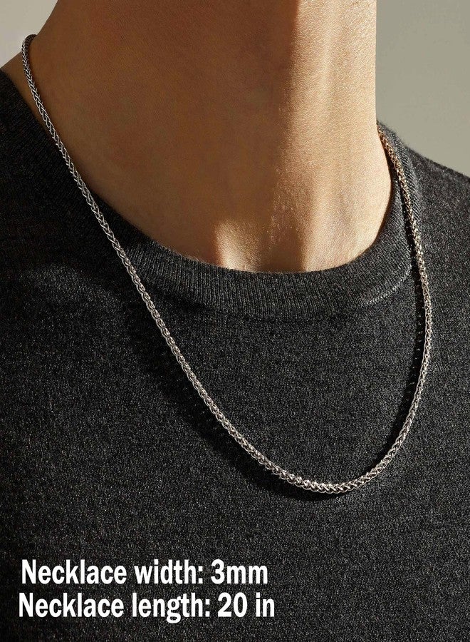 OLARCU 2.5mm/4mm Silver Stainless Steel Wheat Chain Necklace Jewelry for Men, 20 Inches(Men's Average Length), Stainless Steel, No Gemstone - Image 4