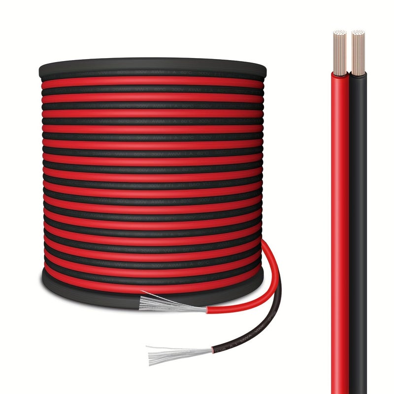 2-Pin سلك توصيل 20 AWG قطعة واحدة 18-22 AWG أسلاك نحاسية مطلية بالقصدير مرنة باللون الأحمر والأسود كابل عيار 18-22 لإضاءة LED بجهد 12V 24V تيار مستمر ومعدات الألعاب الإلكترونية - Image 1