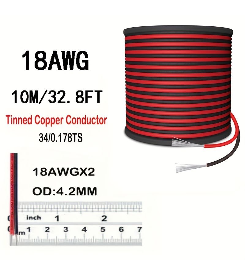 2-Pin سلك توصيل 20 AWG قطعة واحدة 18-22 AWG أسلاك نحاسية مطلية بالقصدير مرنة باللون الأحمر والأسود كابل عيار 18-22 لإضاءة LED بجهد 12V 24V تيار مستمر ومعدات الألعاب الإلكترونية - Image 3