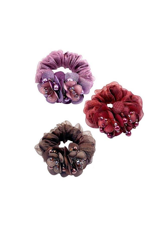 Melodio 3-piece set of fashionable elastic hair bands with flowers and pearls decoration elegant headbands lace headbands - Image 1