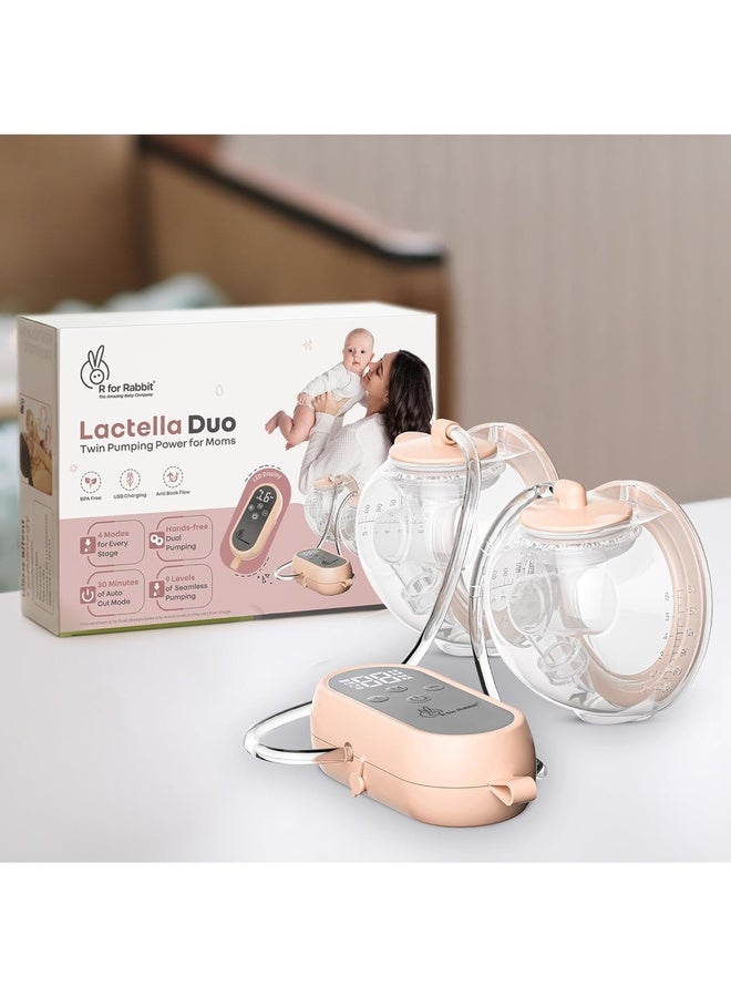 R for Rabbit مضخة الثدي الكهربائية لاكتلا ديو بأربعة أوضاع وتسعة مستويات من الضخ، نظام مضاد للتدفق العكسي، قابلة لإعادة الشحن، خفيفة الوزن ومحمولة لم mothers الرضاعة الطبيعية (خوخي)