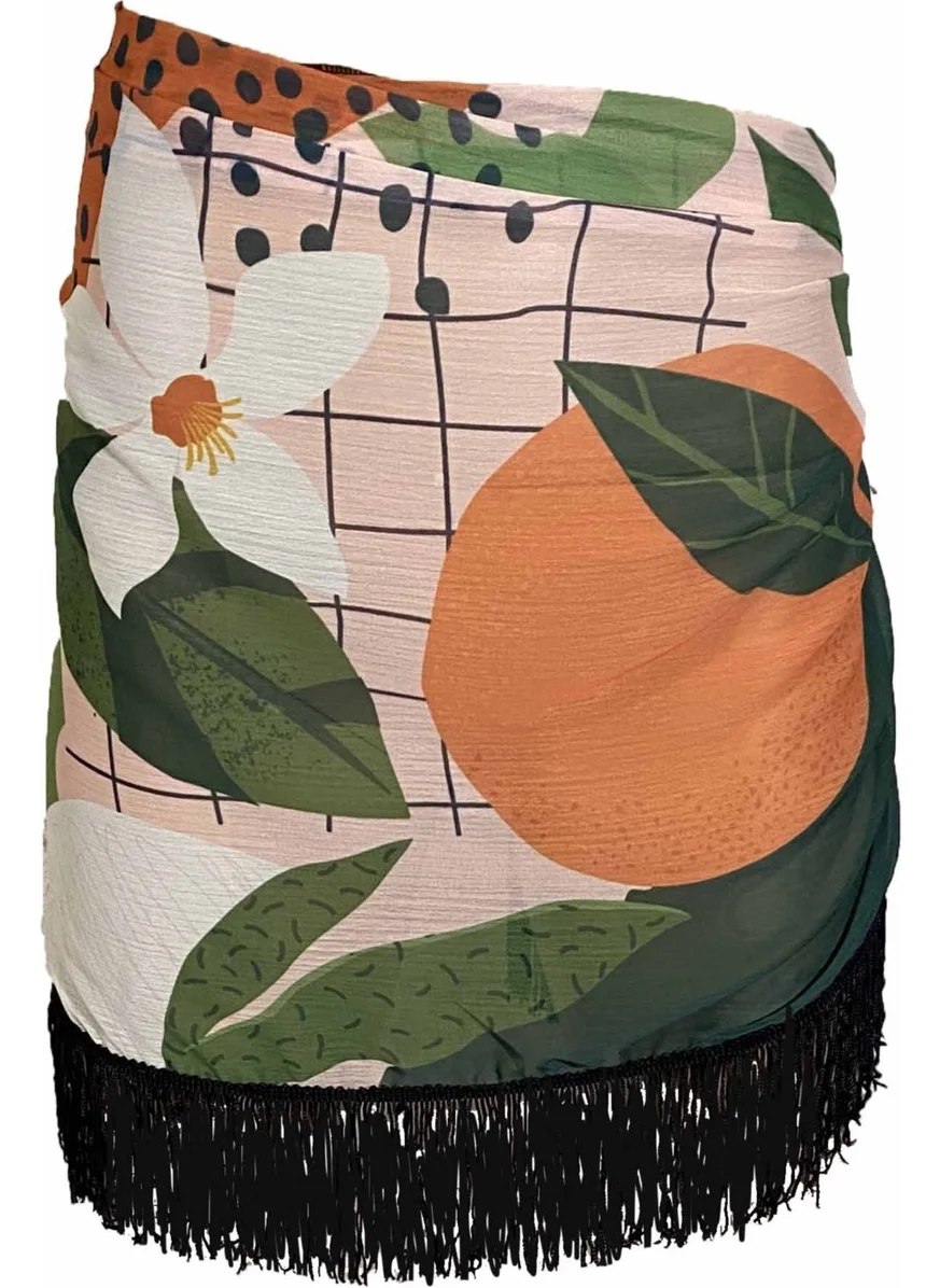 بولدر Women's Tasseled Orange Pattern Pareo