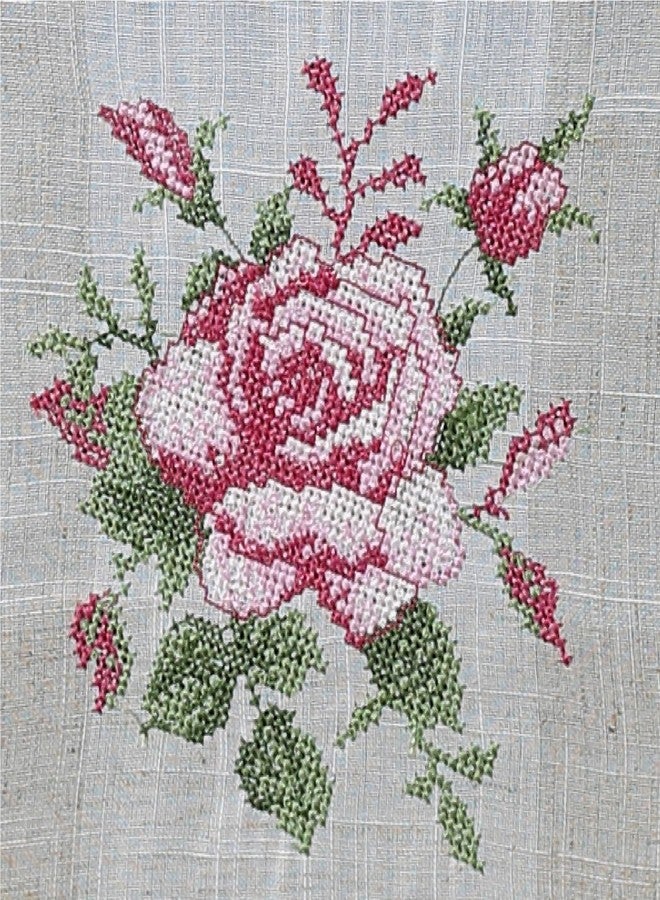 MONKDECOR Linen Cross Stitch Embroidery Centre Table Runner (Size-16x33 Inches) Design-3 Pink - Image 4