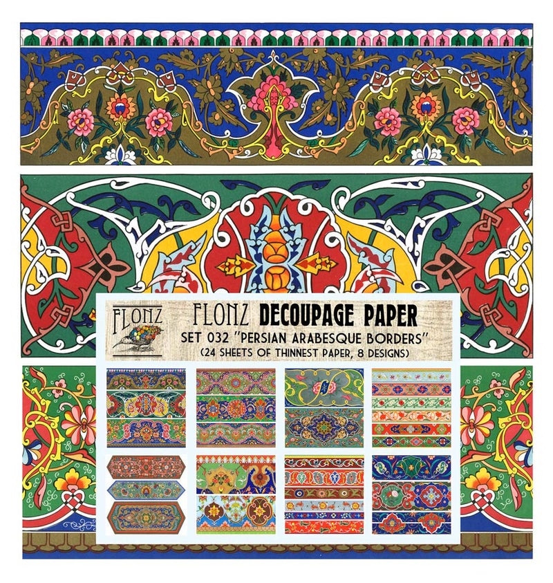Flonz Decoupage Paper Pack (24 Sheets 6"x6") Persian Arabesque Borders FLONZ Vintage Styled Paper for Decoupage and Craft - Image 3