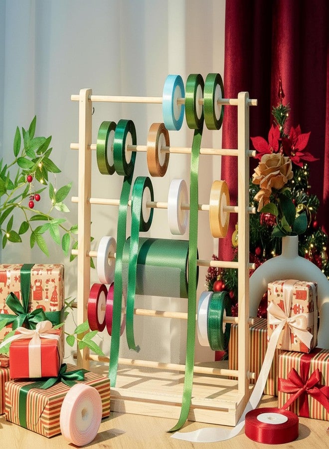 Menkxi 6 Tier Wooden Ribbon Organizer Christmas Ribbon Holder Rack Thread Washi Tape Spool Holder Storage Organizer for Sewing Craft Wreath Crochet Roll Florist Arts Wrapping Gift - Image 3