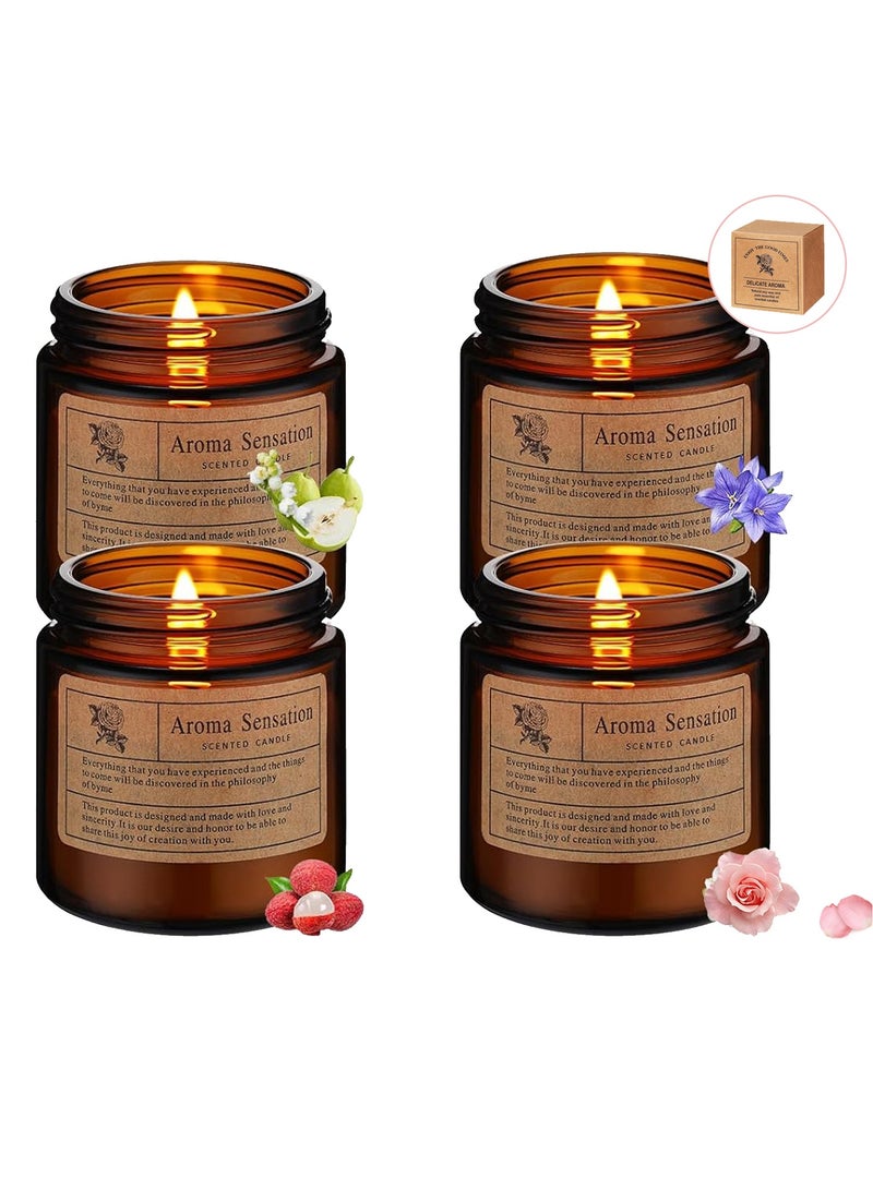 حزمة من 4 شموع معطرة صغيرة - بعطور متعددة تدوم طويلاً للعلاج بالروائح العطرية - مجموعة شموع عنبر صويا وغير ضارة للرجال والنساء في السبا واليوغا والمساج، شموع جميلة برائحة قوية - 3 أونصة - Image 1