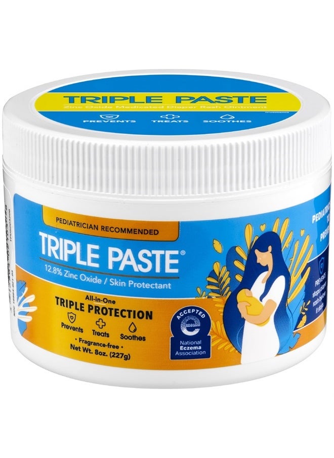 Triple Paste Diaper Rash Cream for Baby - 8 Oz Tub - Zinc Oxide Ointment Treats, Soothes and Prevents Diaper Rash - Pediatrician-Recommended Hypoallergenic Formula with Soothing Botanicals  - Image 1