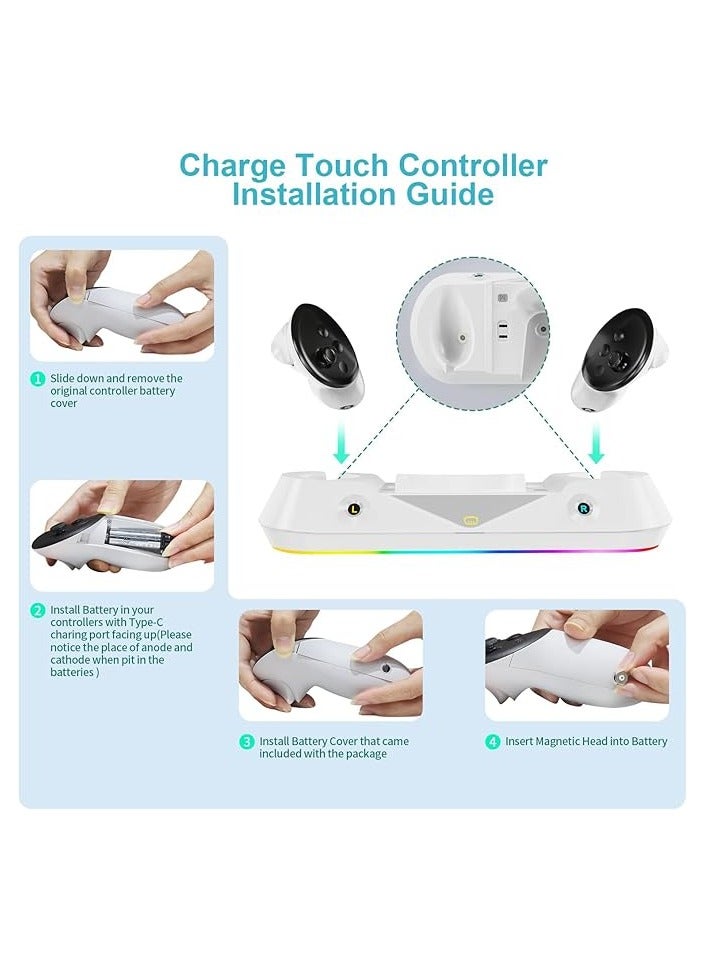 بروماس محطة شحن متوافقة مع  Quest 3، قاعدة شحن سريعة لرأس Oculus Quest 3 Vr مع ضوء RGB، بطاريتان قابلتان لإعادة الشحن لوحدة التحكم - Image 3