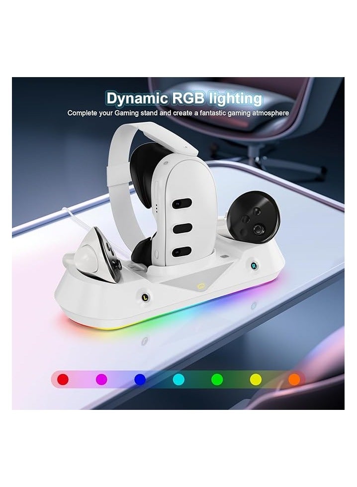 بروماس محطة شحن متوافقة مع  Quest 3، قاعدة شحن سريعة لرأس Oculus Quest 3 Vr مع ضوء RGB، بطاريتان قابلتان لإعادة الشحن لوحدة التحكم - Image 2