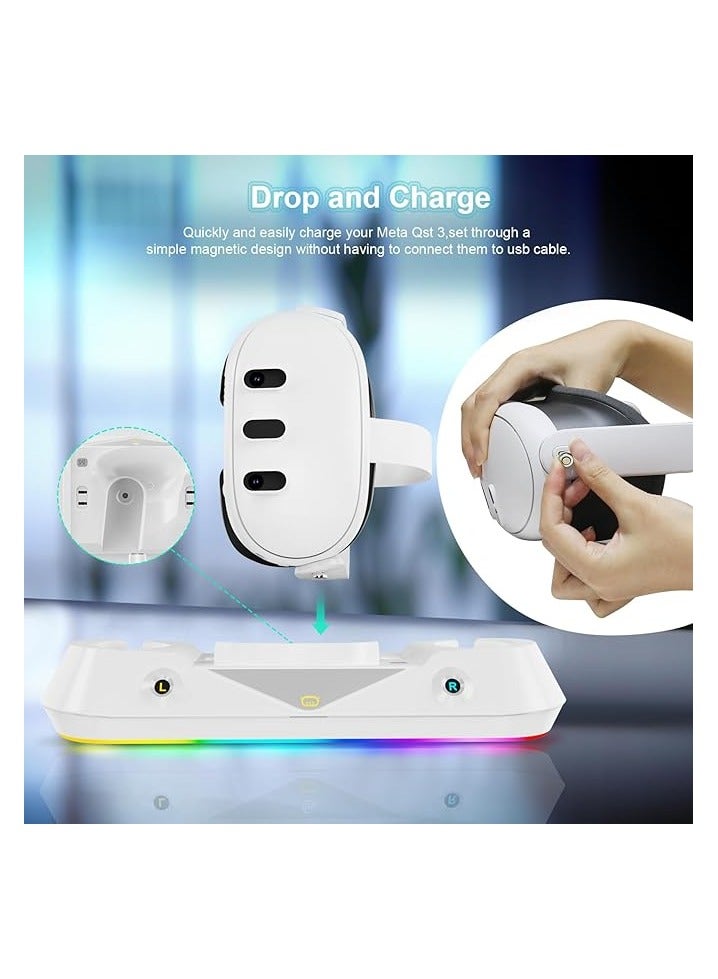 بروماس محطة شحن متوافقة مع  Quest 3، قاعدة شحن سريعة لرأس Oculus Quest 3 Vr مع ضوء RGB، بطاريتان قابلتان لإعادة الشحن لوحدة التحكم - Image 4