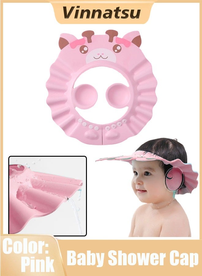 Vinnatsu 1PCS Baby Shower Cap Adjustable Shampoo Visor Bath Hat Silicone Shampoo Visor Bath Hat Protect Ear Eye Baby Hair Washing Aids Infants Soft Protection Safety for Baby Toddler Children Kids(Pink) - Image 1