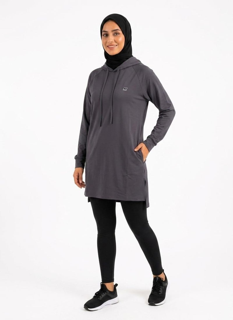 Moveletix Women's Training Top Hooded Grey Soft - Image 4