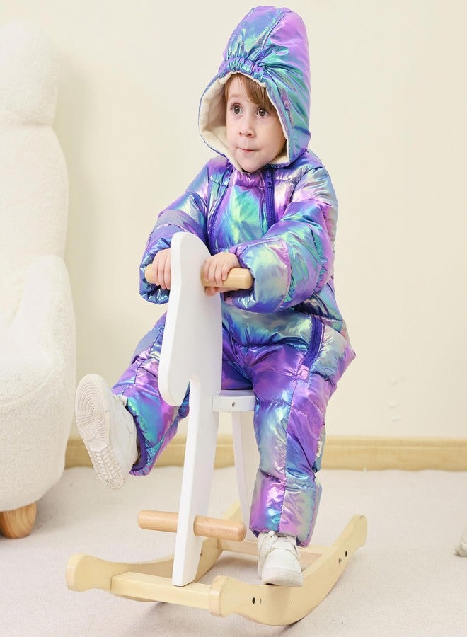 uideazone Baby Girls Snowsuits 12-18 Months Infant Hooded Snow Suit Long Sleeve Romper Puffer Jumpsuit Snow Wear Outwear Down Coats - Image 3