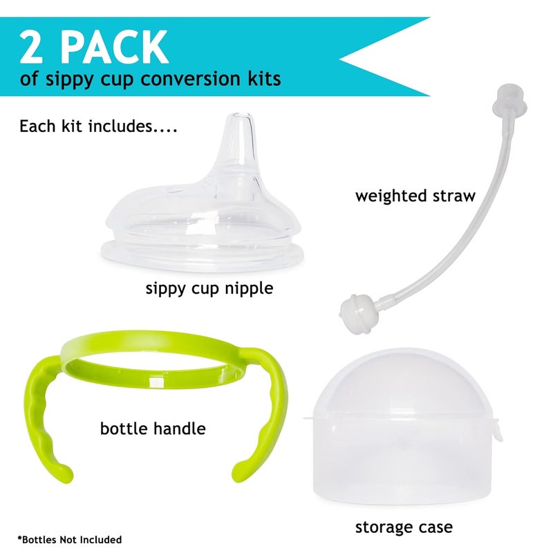 Botabee Soft Spout Transition Sippy Cup Kit for Comotomo Baby Bottles  Botabee Conversion Kit Fits 5 and 8 Ounce Bottle  Sippy Cup Baby Bottle Nipple with Weighted Straw  Bottle Handles Pack of 2 Green - Image 2