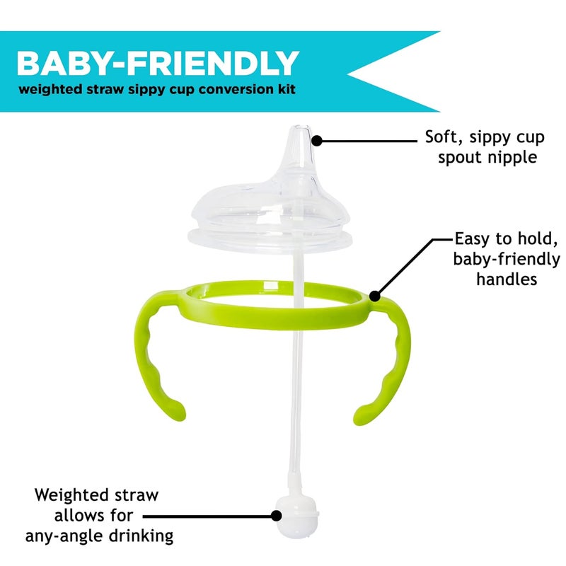 Botabee Soft Spout Transition Sippy Cup Kit for Comotomo Baby Bottles  Botabee Conversion Kit Fits 5 and 8 Ounce Bottle  Sippy Cup Baby Bottle Nipple with Weighted Straw  Bottle Handles Pack of 2 Green - Image 3