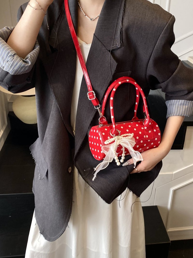 Niche Polka Dot Bag For Women 2026 New Fashion Versatile Crossbody Bag Stylish Handbag Cylindrical Bag Small Tote Bag - Image 4
