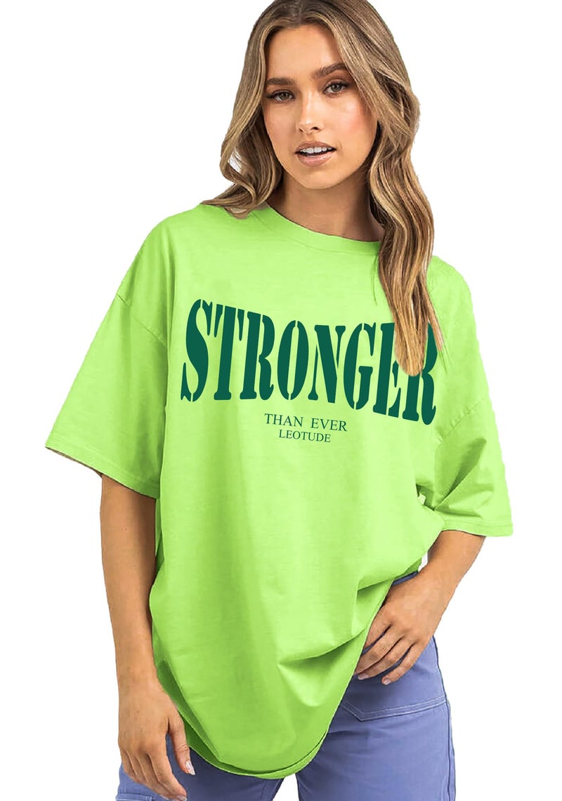 LEOTUDE Women's Round Neck Drop Shoulder Oversized Tshirt (GRL_FS49_STRNGR_NON1_P_Neon_3XL) - Image 3