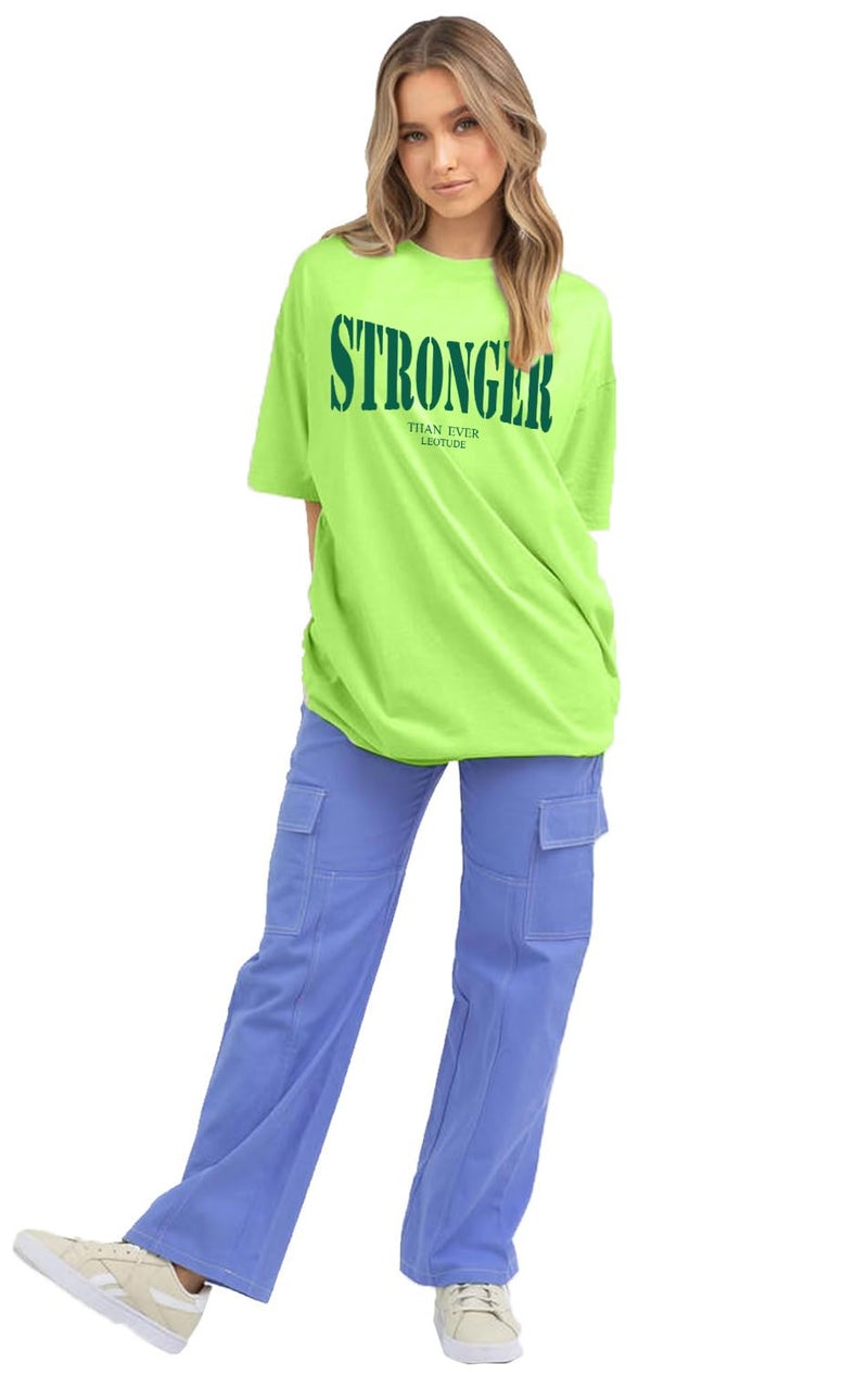 LEOTUDE Women's Round Neck Drop Shoulder Oversized Tshirt (GRL_FS49_STRNGR_NON1_P_Neon_3XL) - Image 4