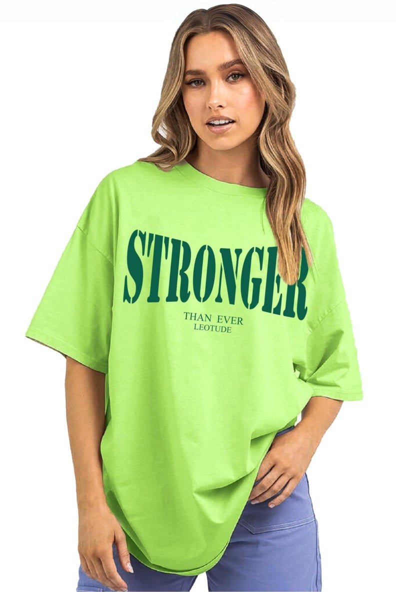 LEOTUDE Women's Round Neck Drop Shoulder Oversized Tshirt (GRL_FS49_STRNGR_NON1_P_Neon_3XL) - Image 5